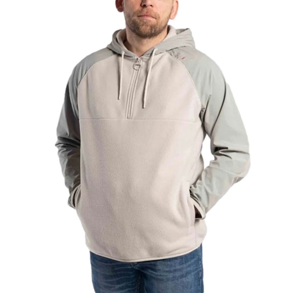 Barbour Men's Newfield Hybrid Fleece Hoodie Half Zip Pullover Grey Beige M